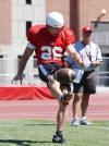 Josh Brown, Nebraska University senior from Foyil, Okla., works on his punting technique during the Huskers practice Wednesday, Aug. 14, 2002. Brown, who is second in scoring among NU place kickers with 227 points, should contend for All Big 12 honors this year. During his career at Nebraska, Brown has connected on 140 of 144 PATs and 29 of 44 field goals. (AP Photo/Bill Wolf)
