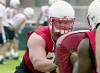 Nebraska left guard Mike Ericksom is seen during practice Monday Aug. 5, 2002, in Lincoln, Neb. Erickson is expected to fill the spot vacated by left guard Toniu Fonoti, the All-American who left Nebraska  a year early for the NFL. ( AP Photo/Nati Harnik)